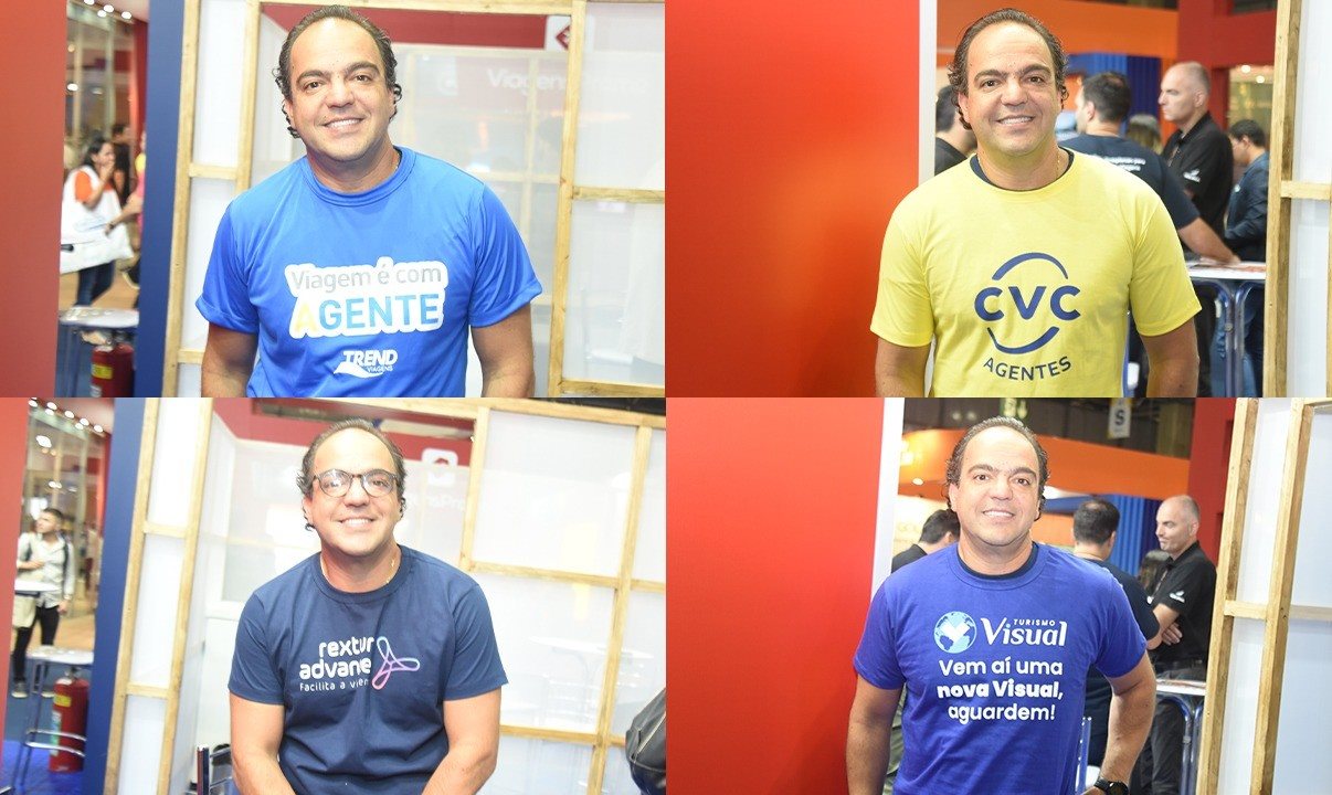Como não dá para escolher o filho mais bonito, Fabio Godinho levou as quatro camisetas com as marcas da CVC Corp e já com os novos logos de Trend, Rextur Advance e Visual, além da CVC Agentes
