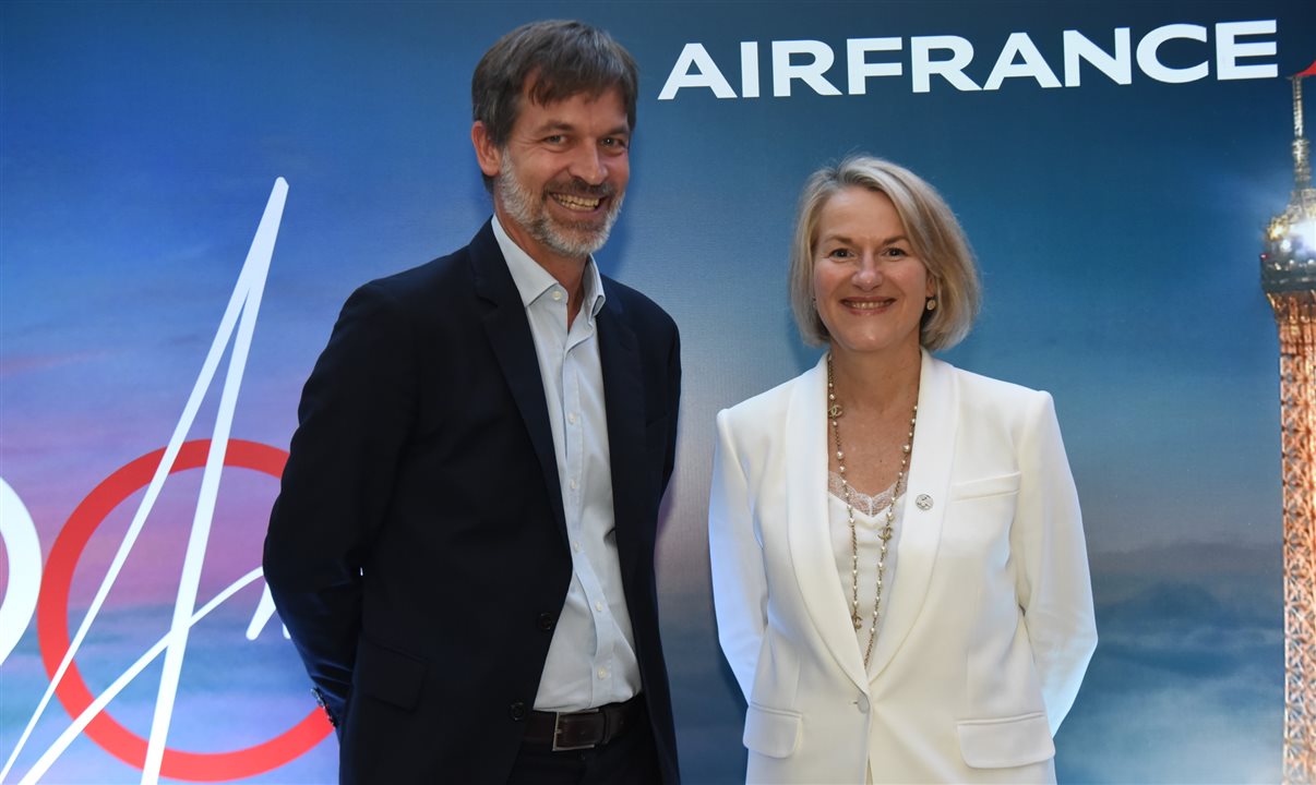 Manuel Flahault e Anne Rigail comandaram a festa dos 90 anos da Air France
