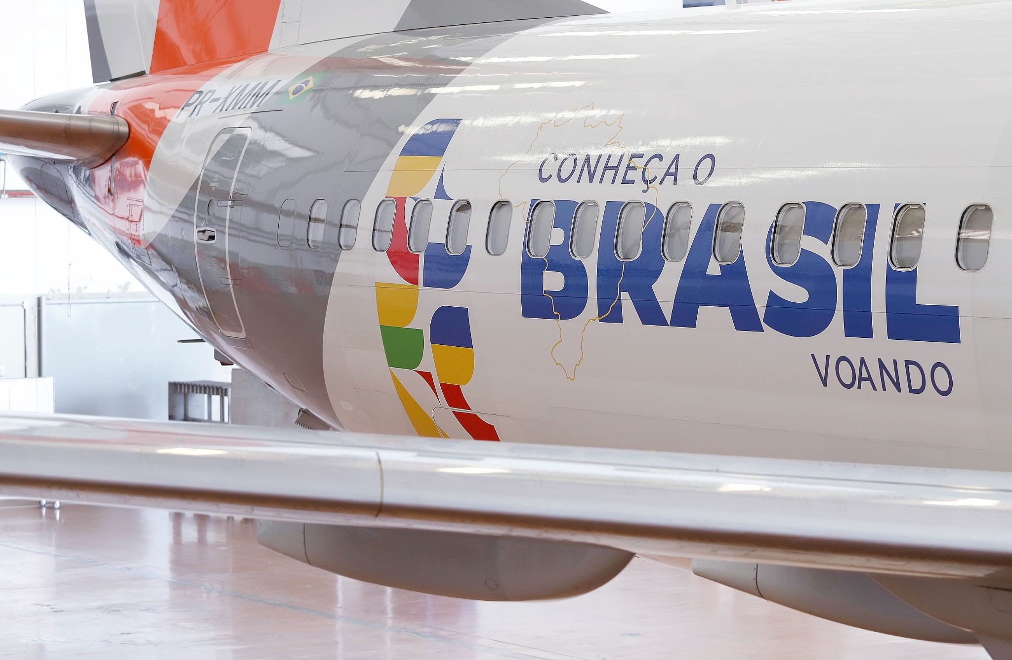 Detalhe de uma das laterais da aeronave da Gol, a primeira lançada no País como parte da iniciativa Conheça o Brasil: Voando