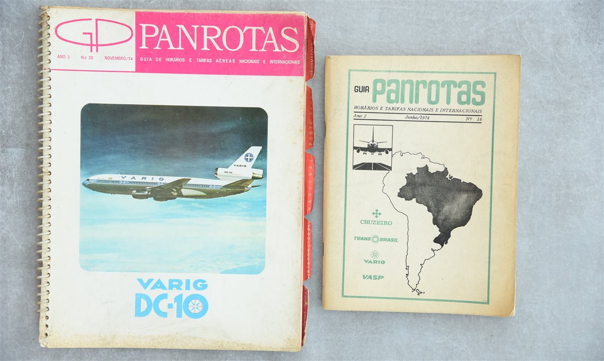 À esquerda, o Guia PANROTAS depois da gestão José Guillermo C. Alcorta; à direita, o Guia PANROTAS antes da gestão do empresário, que mudou tamanho, disposição dos horários de voos na Pronta Referência e visual