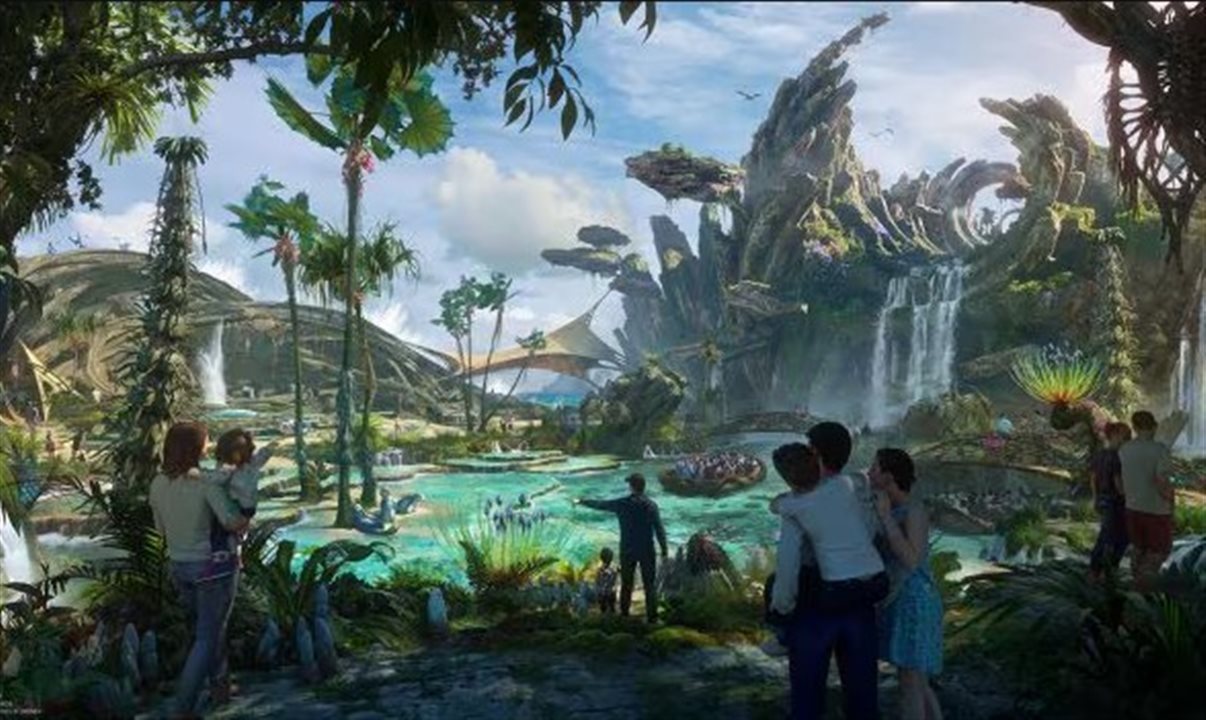 Primeira imagem de Pandora, área temática de Avatar, na Califórnia