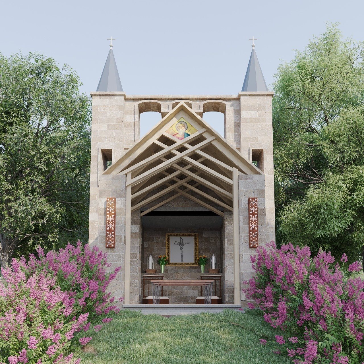 A projeção artística mostra como ficará a capela, que é inspirada na catedral da cidade de St. Andrews, Escócia