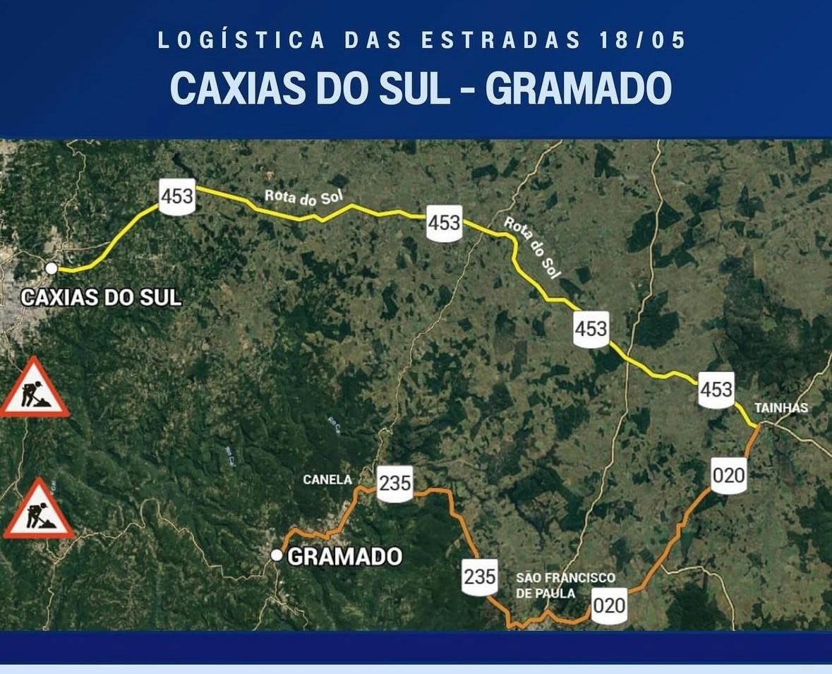 Caxias do Sul é o aeroporto mais próximo de Gramado, na ausência do terminal de Porto Alegre. Imagem divulgada pelo Festuris mostra a rota