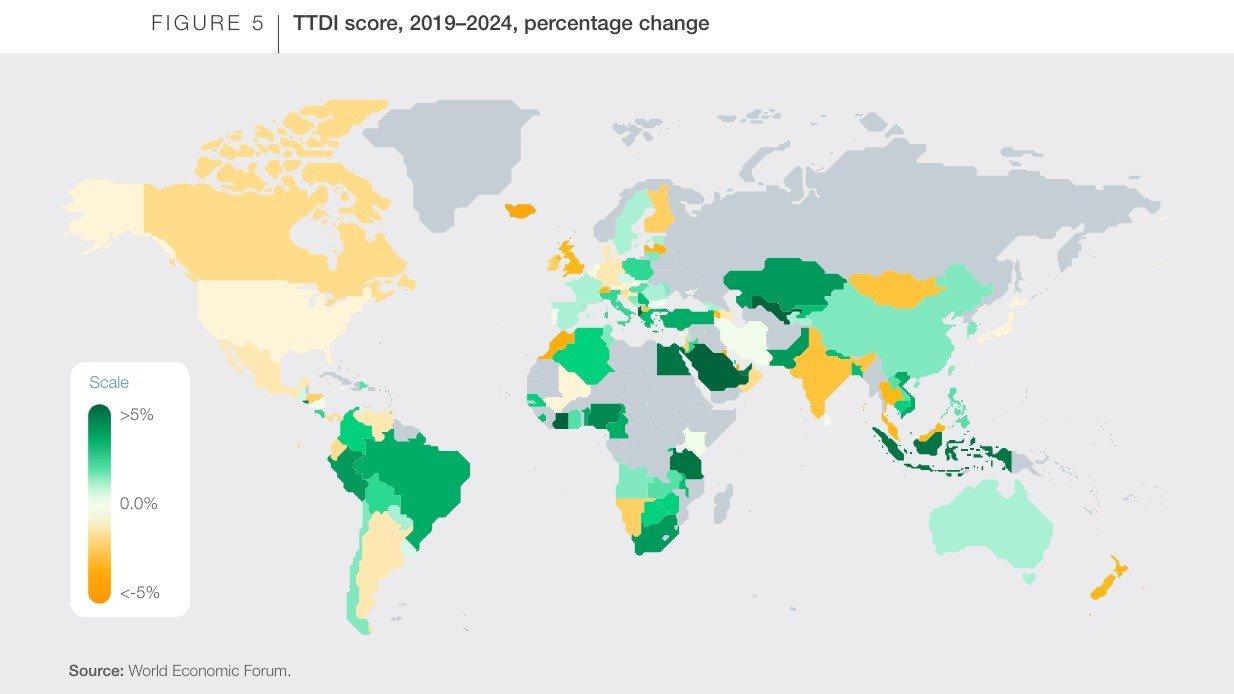 Mapa mostra países que mais cresceram no ranking de 2019 a 2024