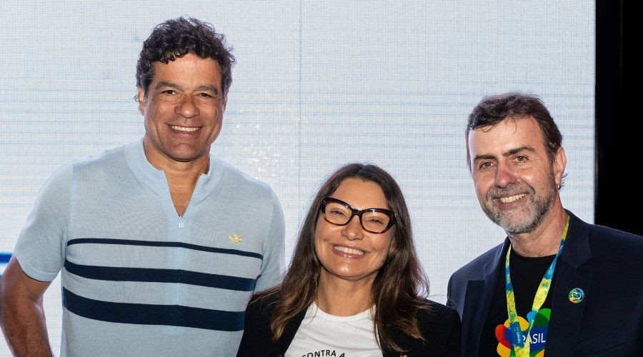 O ex-jogador de futebol, Raí e a primeira-dama, Janja Lula da Silva, participaram do lançamento ao lado do presidente da Embratur, Marcelo Freixo