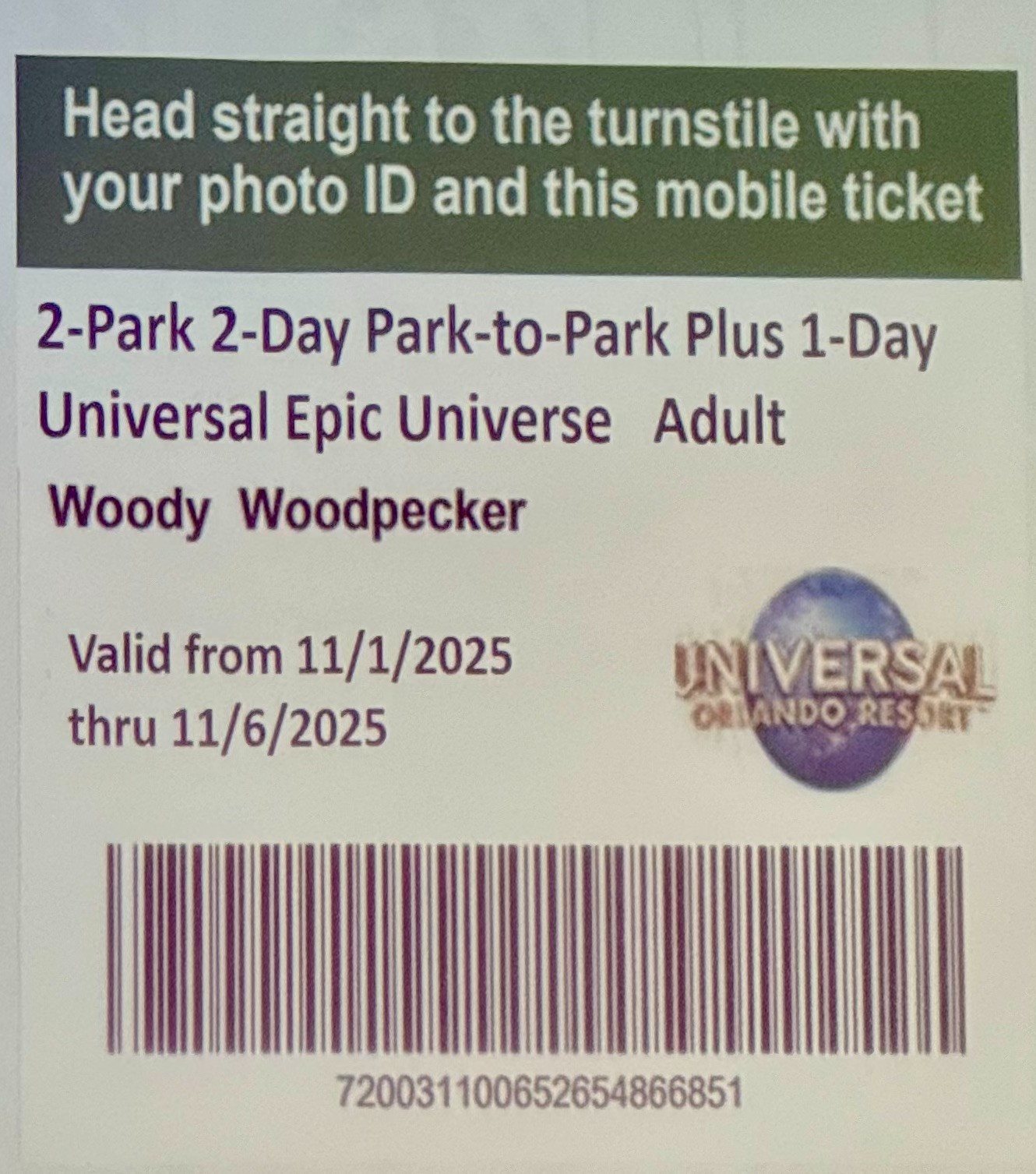 Novo modelo de ingresso já incluindo o Epic Universe: detalhe do 1-Plus Day, que dá direito a apenas um dia de entrada no Epic Universe