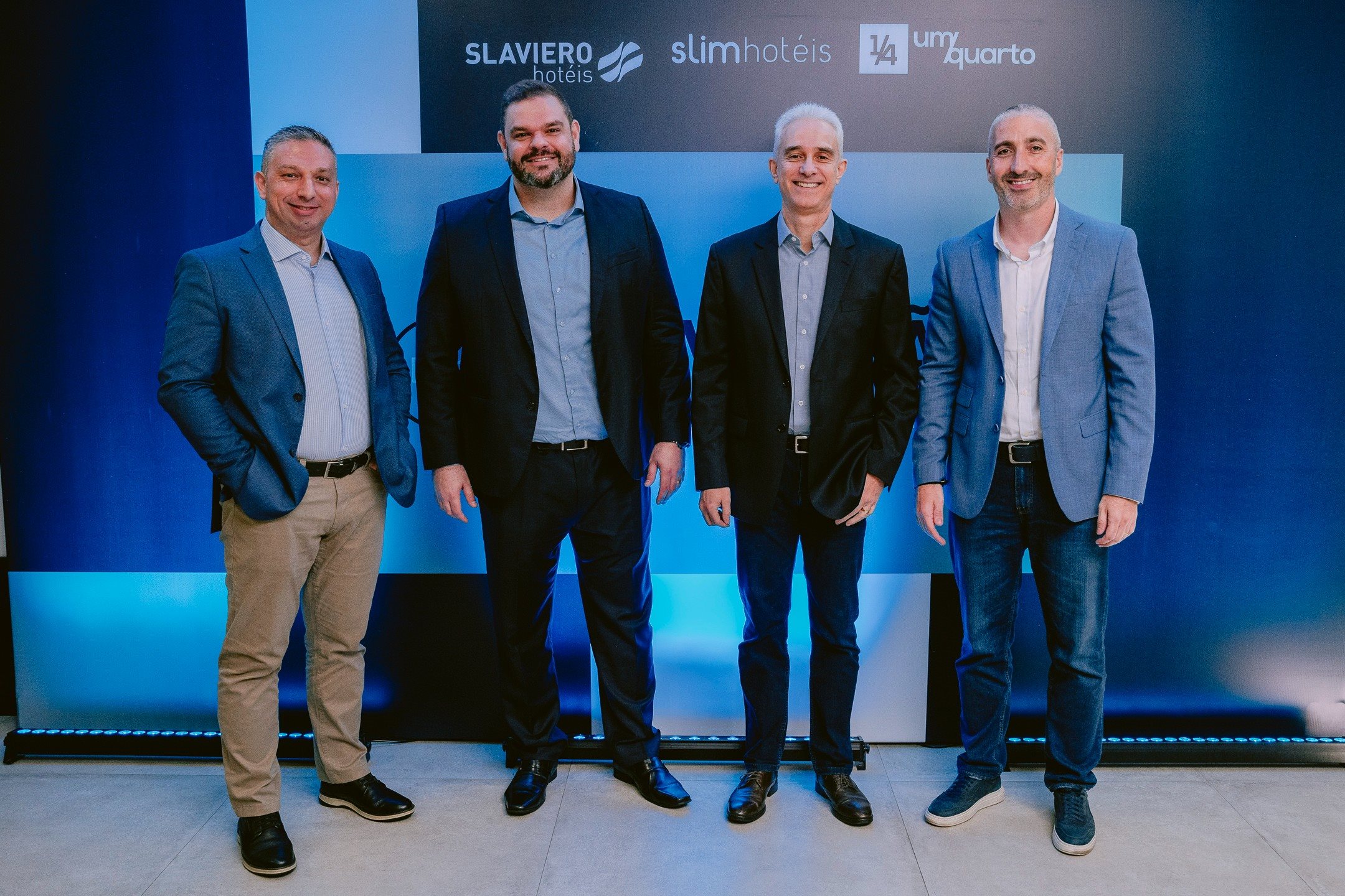 Thiago Silveira, COO, Rafael Couto, CFO, Eduardo Campos, CEO, e Ricardo Nielsen, CMO da Slaviero<br/>