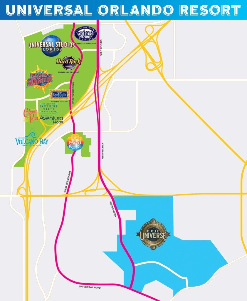 Mapa mostra que o Epic Universe tem praticamente o mesmo tamanho do complexo do Universal Orlando Resort hoje