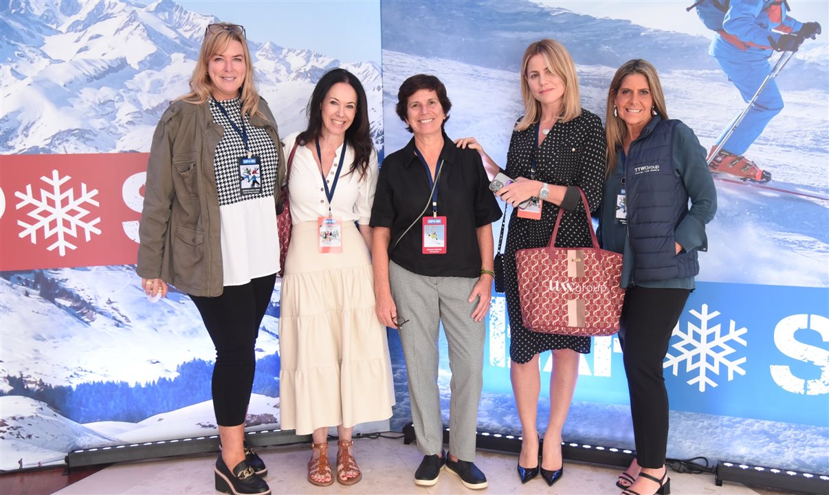 Jennifer Viditz-Ward, da Aspen Skiing Company, Ana Gaz, do TTW Group, Adriana Boischio, da ExpoSKI, Marina Mantega, da Marina Mantega, e Andrea Doria, da Ski Brasil