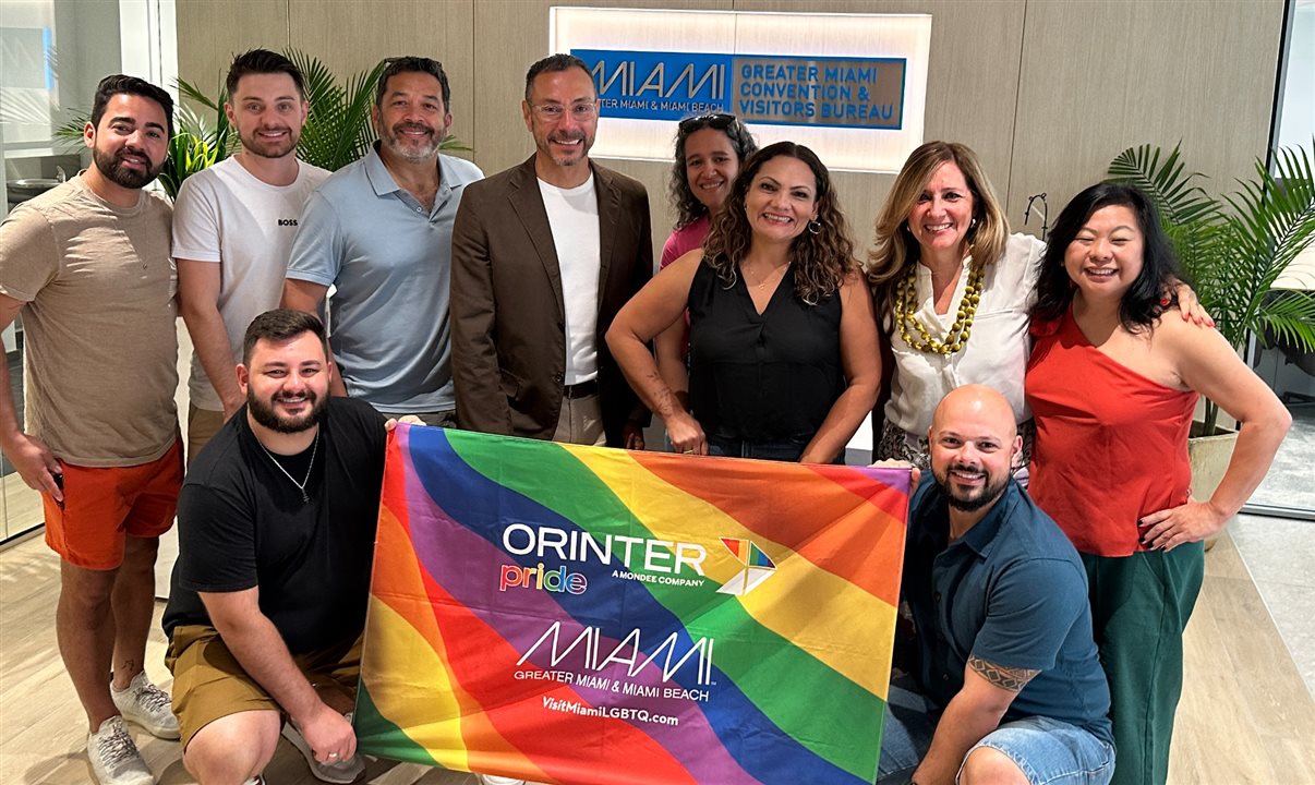 Grupo convidado pela Orinter para o famtour LGBT em Miami. Aqui, em visita à sede do Miami CVB, onde foram recepcionados por Dan Rios e Gisela Martí, vice-presidente de Marketing e Turismo