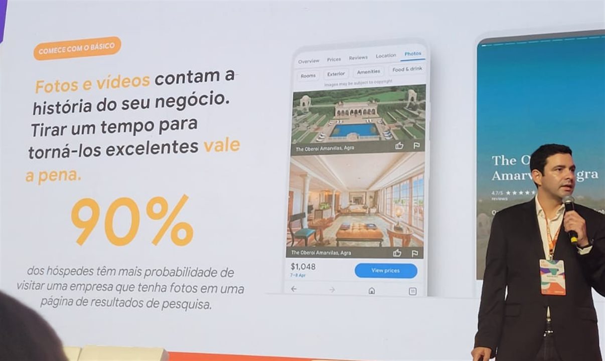 De acordo com Newton Neto, adicionar fotos e vídeos no perfil do hotel no Google faz toda a diferença