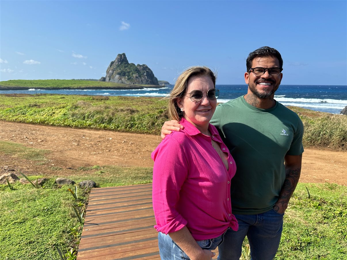 Ana Rosa Luck e Caio Almeida, da Alto da Ilha Pousadas, que tem 4 pousadas em Noronha, com cerca de 40 apartamentos no total