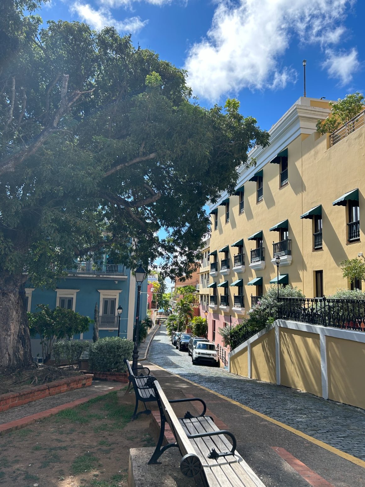 Viejo San Juan tem muitas árvores e praças com sombras para se refrescar do calor abundante