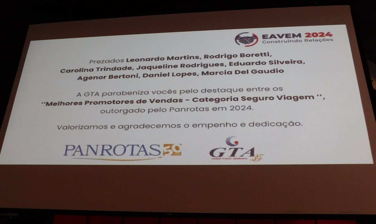 GTA homenageia melhores promotores de seguro viagem elencados pela PANROTAS