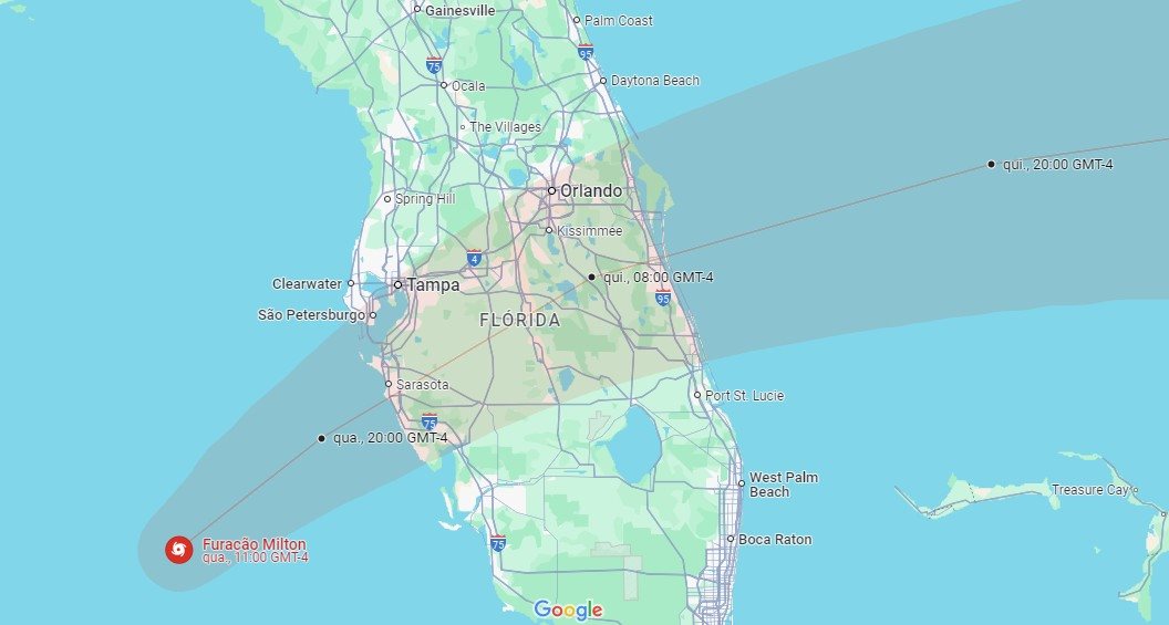 Furacão Milton avançará pela Flórida ainda hoje, passando por Tampa e Orlando nesta quinta-feira (10)
