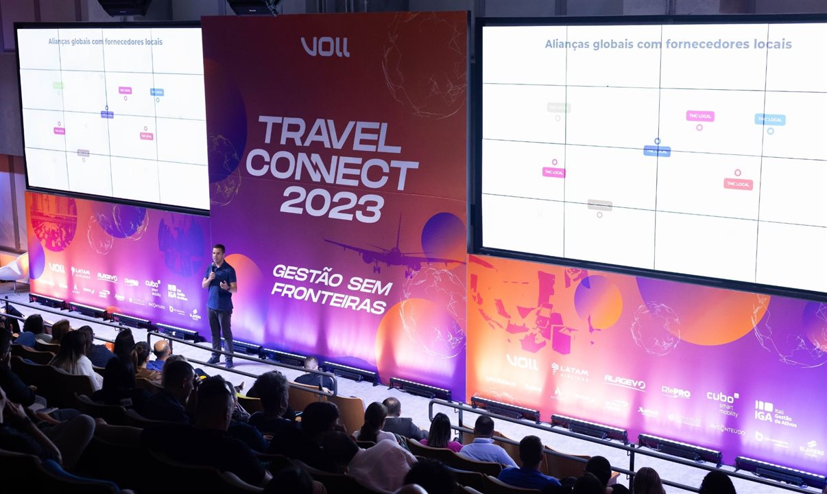 Luciano Brandão, CEO da VOLL, se apresenta durante o Travel Connect 2023