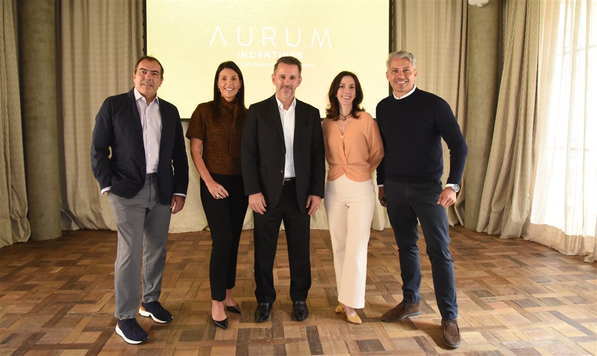 Tomas Perez, Adrianne Pereira, Fabio Rossi, Gabriela Alves e Gustavo Bernhoeft no lançamento da Aurum Incentives