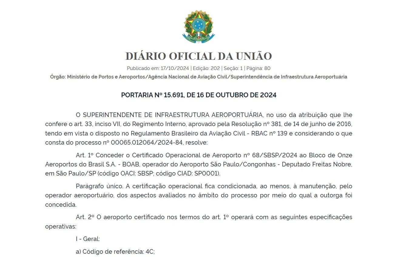 Portaria foi publicada no Diário Oficial da União