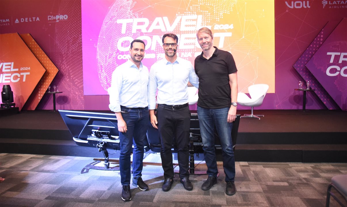 Bruno Lasansky, Eduardo Vasconcellos e Jerome Cadier, no Travel Connect