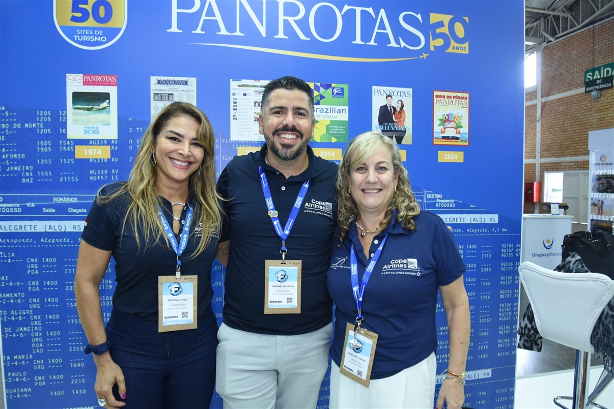 Beatriz Lopes, Raphael de Lucca e Cristiane Cortizo, da Copa Airlines