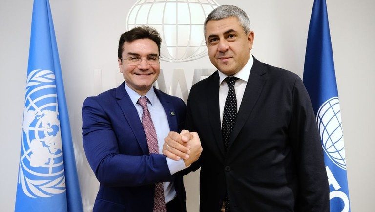 Celso Sabino, ministro do Turismo, e <br/>Zurab Pololikashvili, secretário geral da ONU Turismo