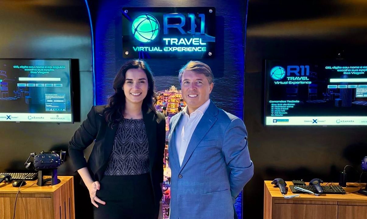 Renata Lazari, da Royal Caribbean, e Ricardo Amaral, da R11 Travel