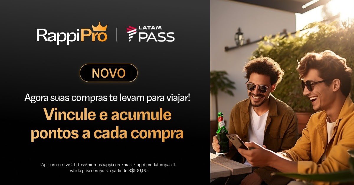 Usuários Rappi Pro agora podem acumular até 2 pontos Latam Pass por dólar gasto na plataforma de delivery