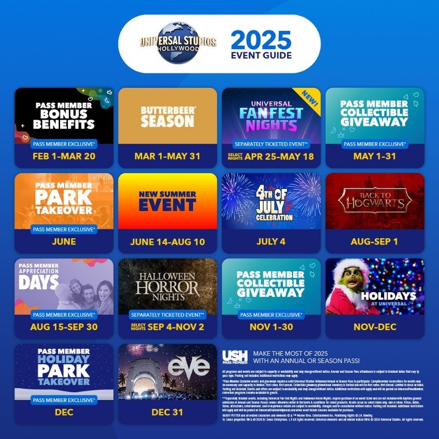 Calendário de eventos do Universal Studios Hollywood para 2025