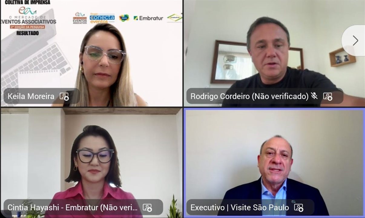 Keila Moreira, gerente executiva da Unedestinos, Rodrigo Cordeiro, CEO da Nesty Digital e da Plataforma de Eventos Associativos, Cintia Hayashi, coordenadora de Captação de Eventos Internacionais da Embratur, e Toni Sando, presidente da Unedestinos 