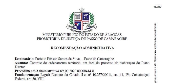 Recomendação Administrativa feita pelo Ministério Público do Estado de Alagoas