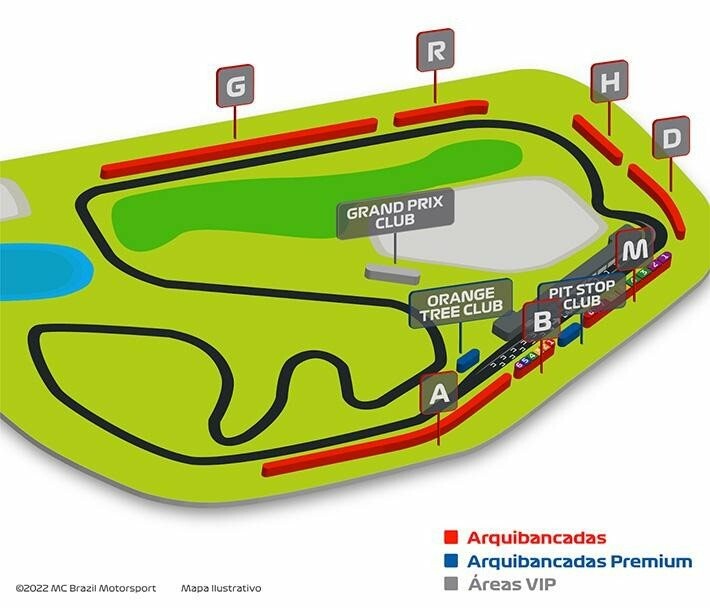 Mapa dos setores no GP de São Paulo 2025 no Autódromo de Interlagos