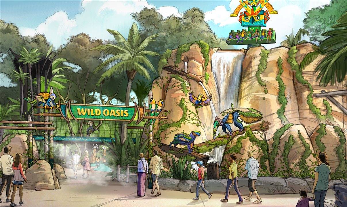 Inspirado por florestas tropicais exuberantes e repleto de encontros com animais, brinquedos emocionantes e áreas interativas, o Wild Oasis promete experiências inesquecíveis para toda a família