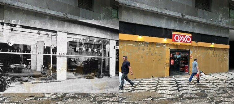 Em 1958: agência da Air France. Hoje: mercado Oxxo