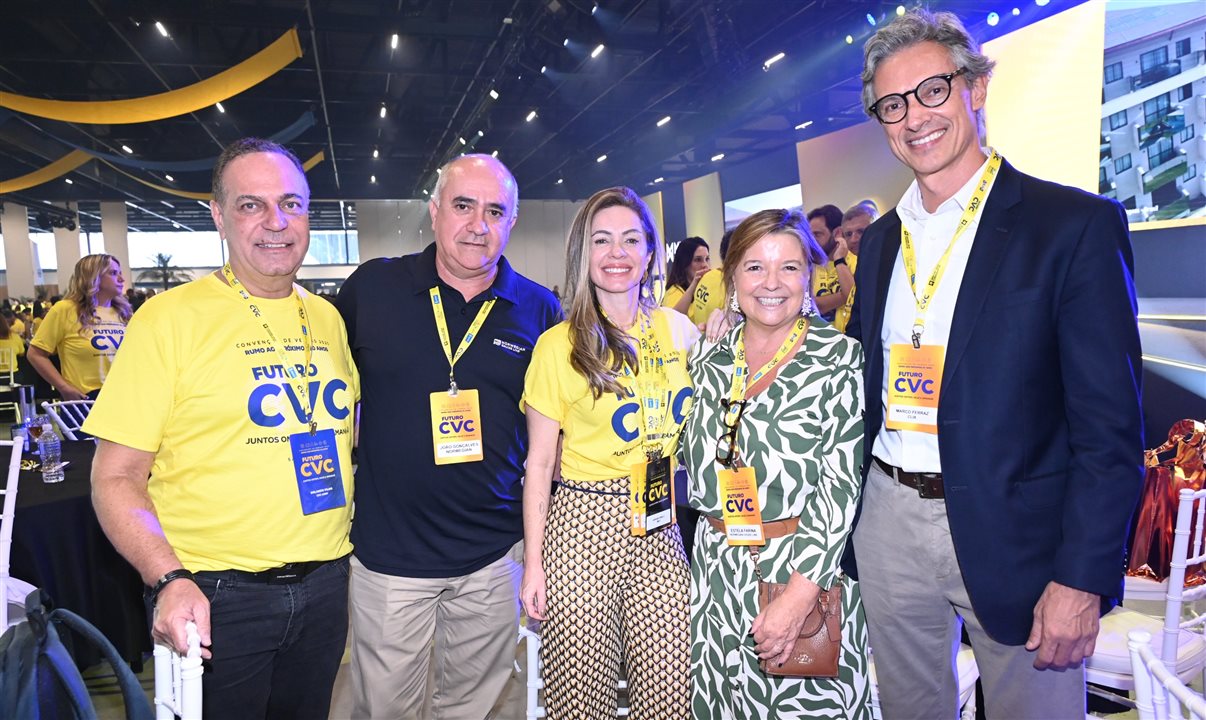 Orlando Palhares, da CVC Corp, João Gonçalves, da NCL, Patricia Graciano, da CVC Corp, Estela Farina, da NCL, e Marco Ferraz, da Clia Brasil