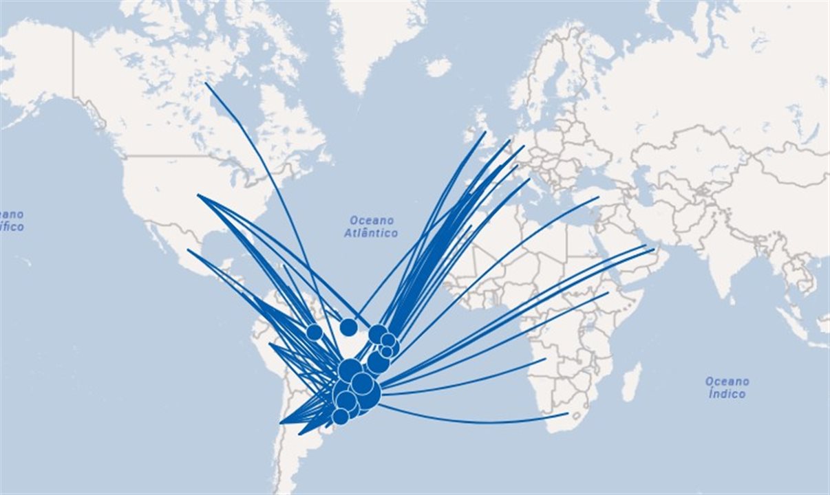 Principais rotas internacionais de/para Brasil