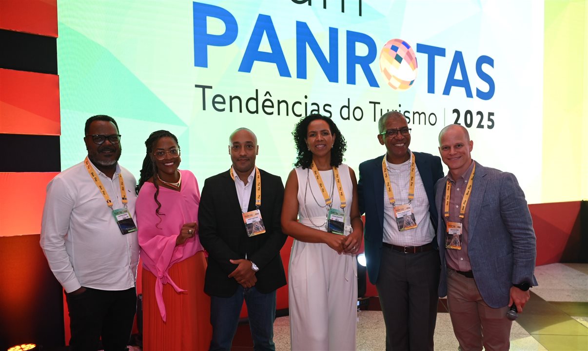 Jackson Soares (BeFly), Rogeria Pinheiro (RP Travel Education), Denis Tassitano (SAP Concur), Jurema Monteiro, Reifer de Souza Jr (Copastur) e José Guilherme Alcorta (PANROTAS)