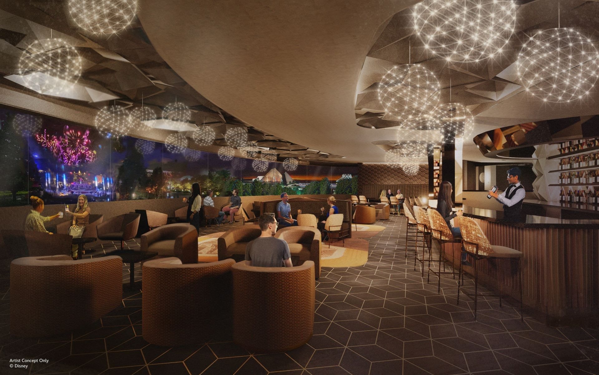 Projeção do futuro lounge só para adultos no Epcot