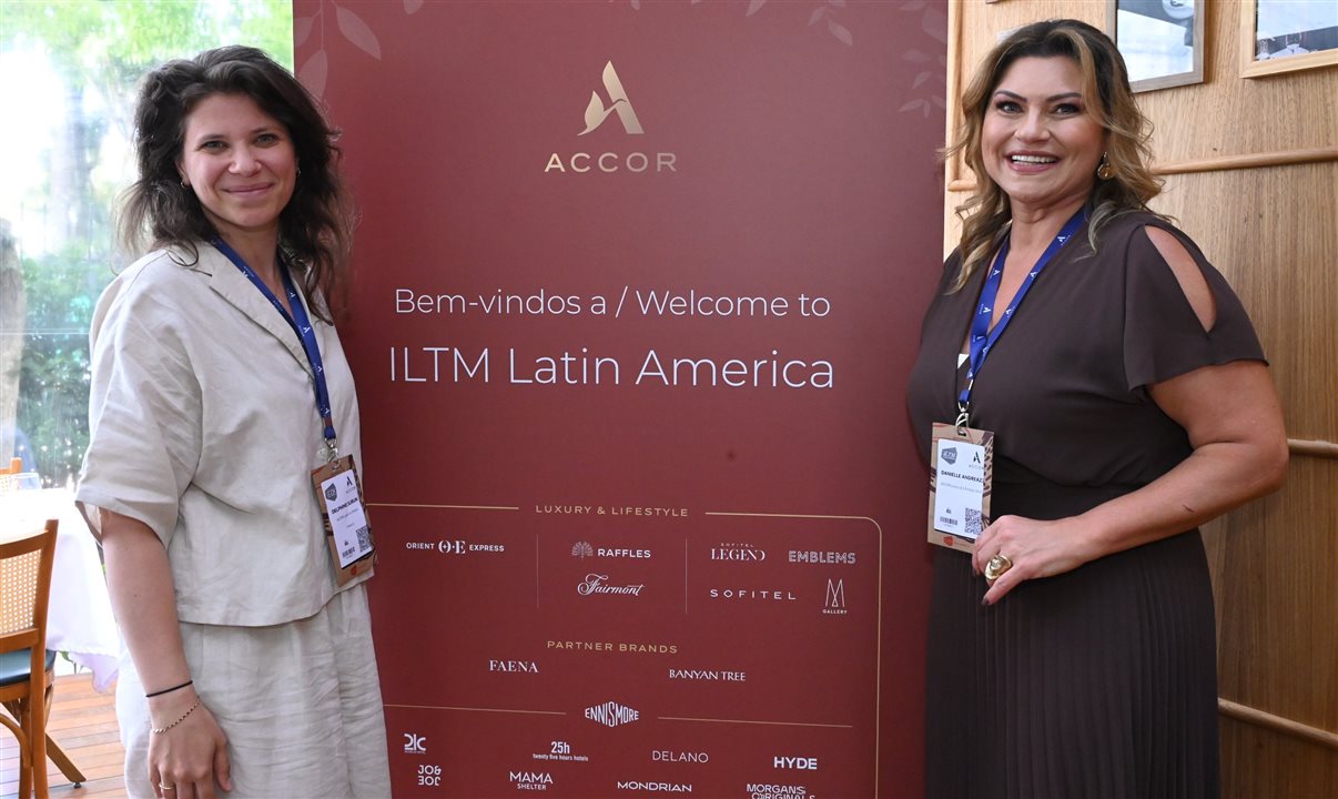 Delphine Surun e Danielle Andreazzi, da Accor, em um almoço vip durante a ILTM Latin America