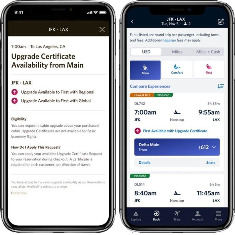 Com a atualização mais recente, associados Platinum e Diamond Medallion com certificados de upgrade elegíveis agora podem ver quando uma oportunidade está disponível e resgatá-la durante o checkout diretamente pelo aplicativo