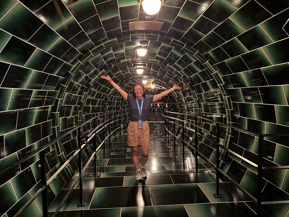 Time da Universal Destinations e Experiences com habitantes do mundo de Harry Potter Ministry of Magic: Juliana Baraldi, Gabriella Cavalheiro, Alessandra Santos, Renato Gonçalves, e Martim Diniz
