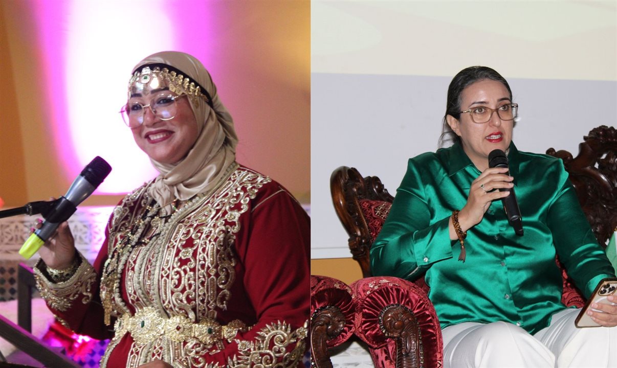 Sanaa Kandoussi, da UNFM, e Asma, que passou a empreender após o DWS Brasil 2023\n\n
