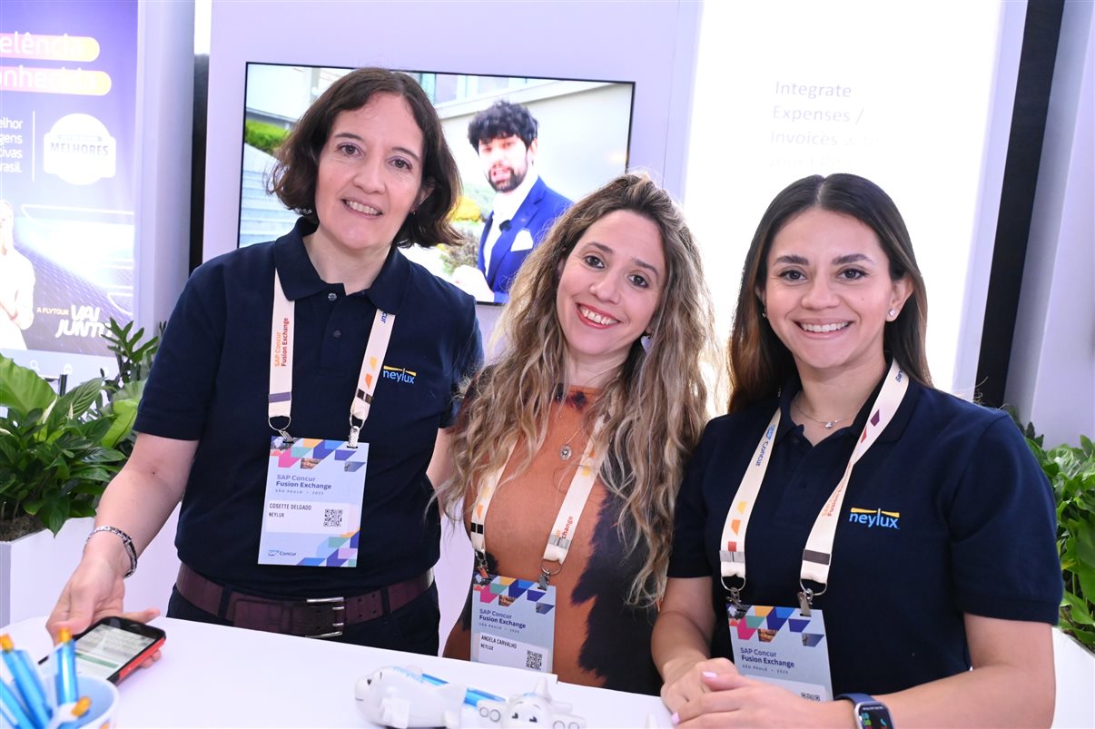 Denis Tassitano, da SAP Concur, e Patricia Thomas, da Omnibees