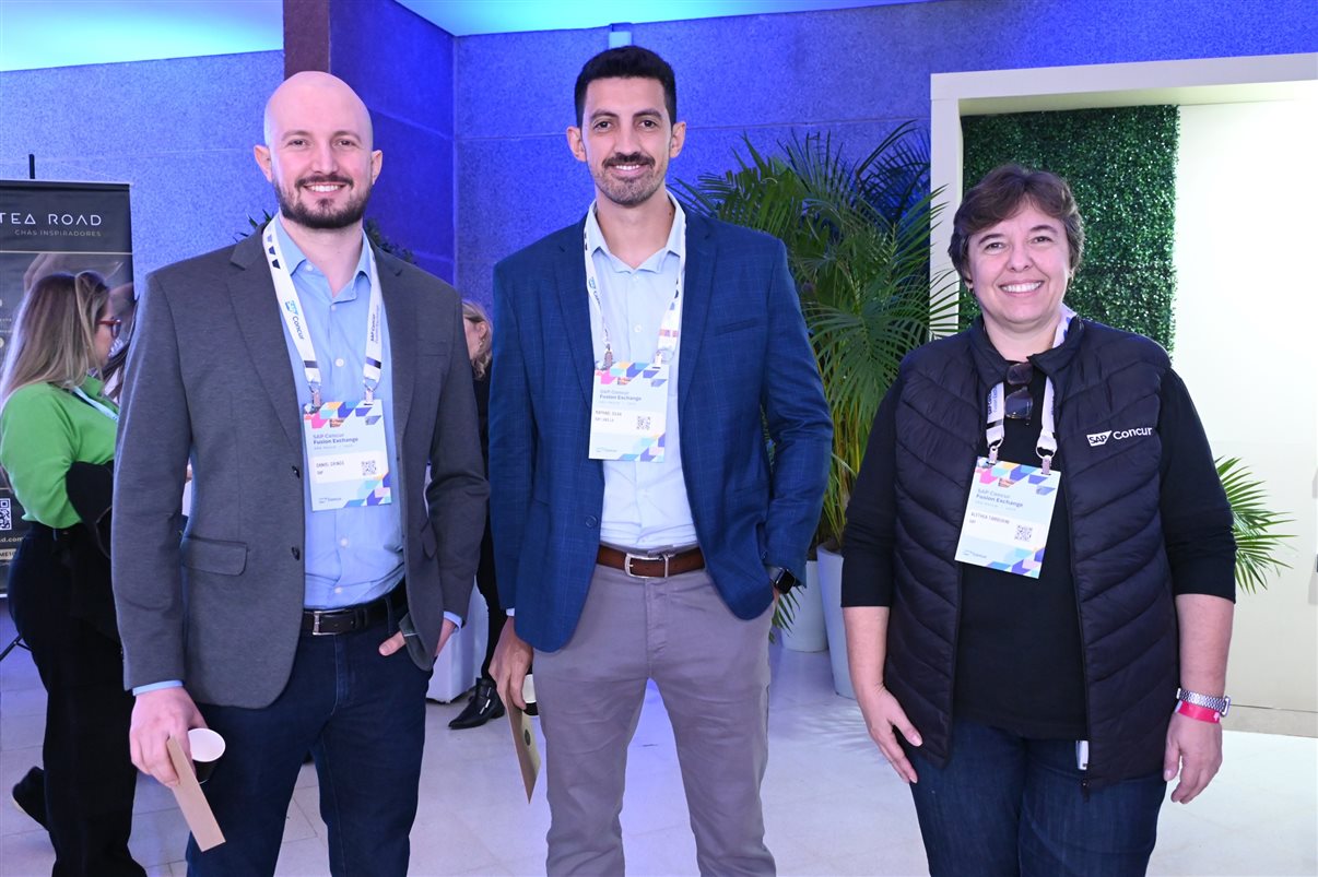 Denis Tassitano, da SAP Concur, e Patricia Thomas, da Omnibees