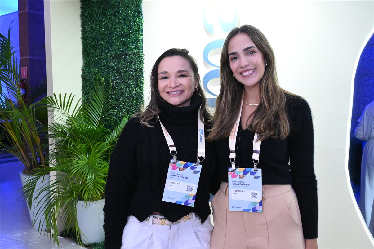 Denis Tassitano, da SAP Concur, e Patricia Thomas, da Omnibees