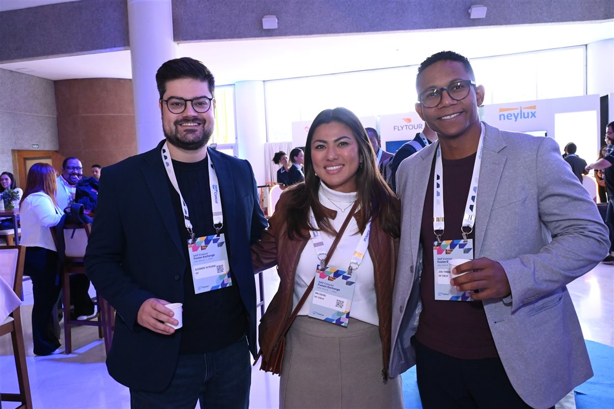 Denis Tassitano, da SAP Concur, e Patricia Thomas, da Omnibees