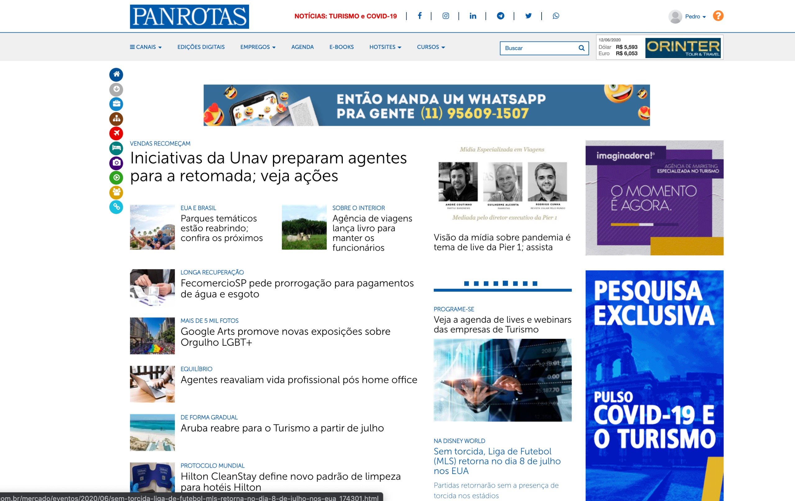 Portal PANROTAS em 2020, praticamente do mesmo jeito que está hoje
