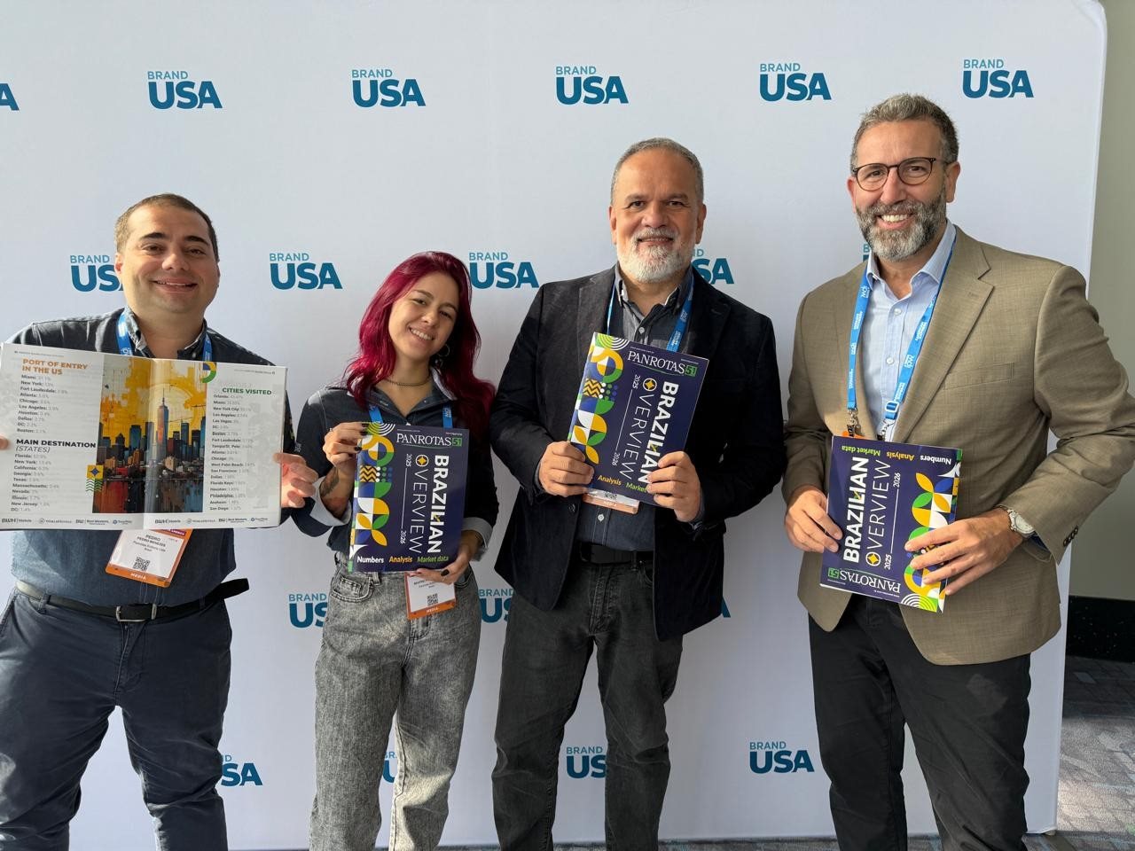 Pedro Menezes, Beatriz Contelli, Artur Luiz Andrade e Adrian Bertini, time PANROTAS no IPW 2025, em Chicago
