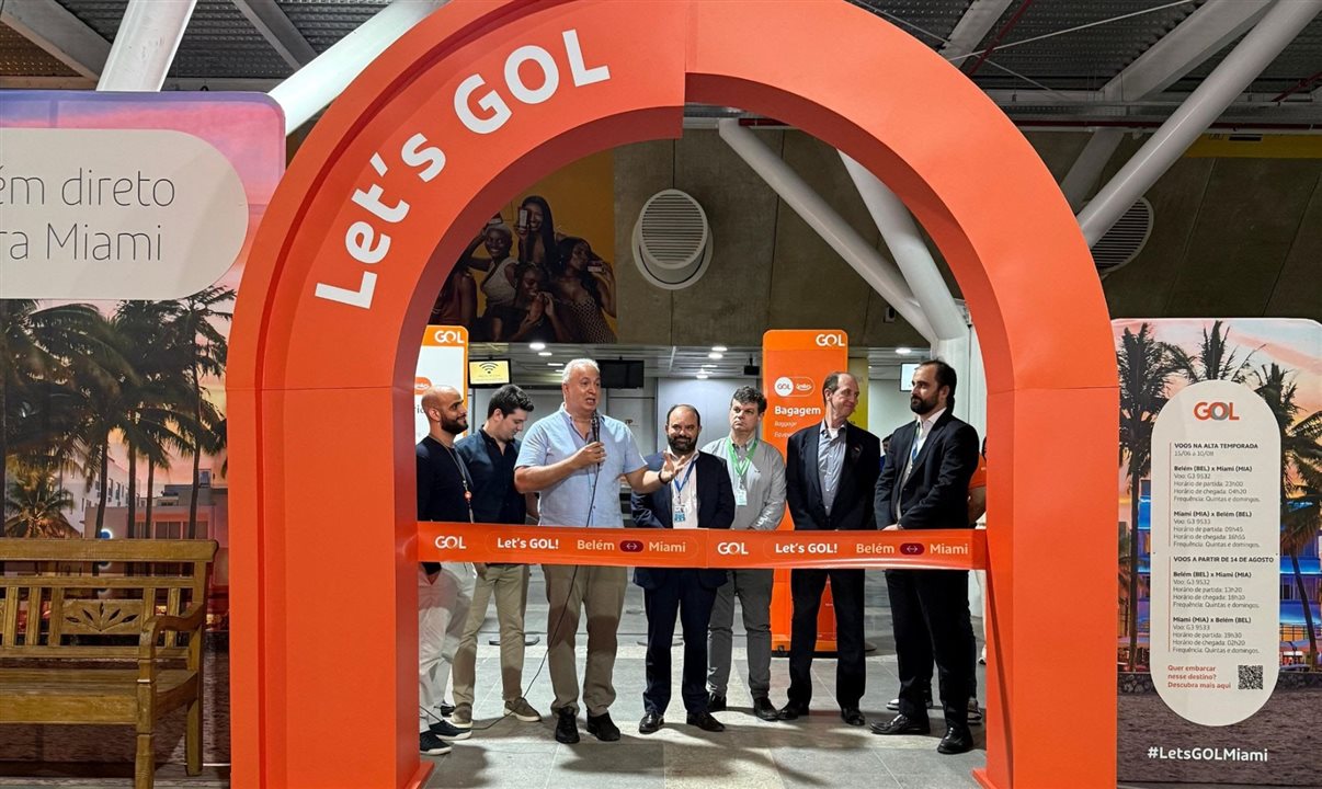 No Aeroporto Internacional de Belém, na noite deste domingo (15), aconteceu a cerimônia do corte de faixa da rota internacional da GOL Belém-Miami