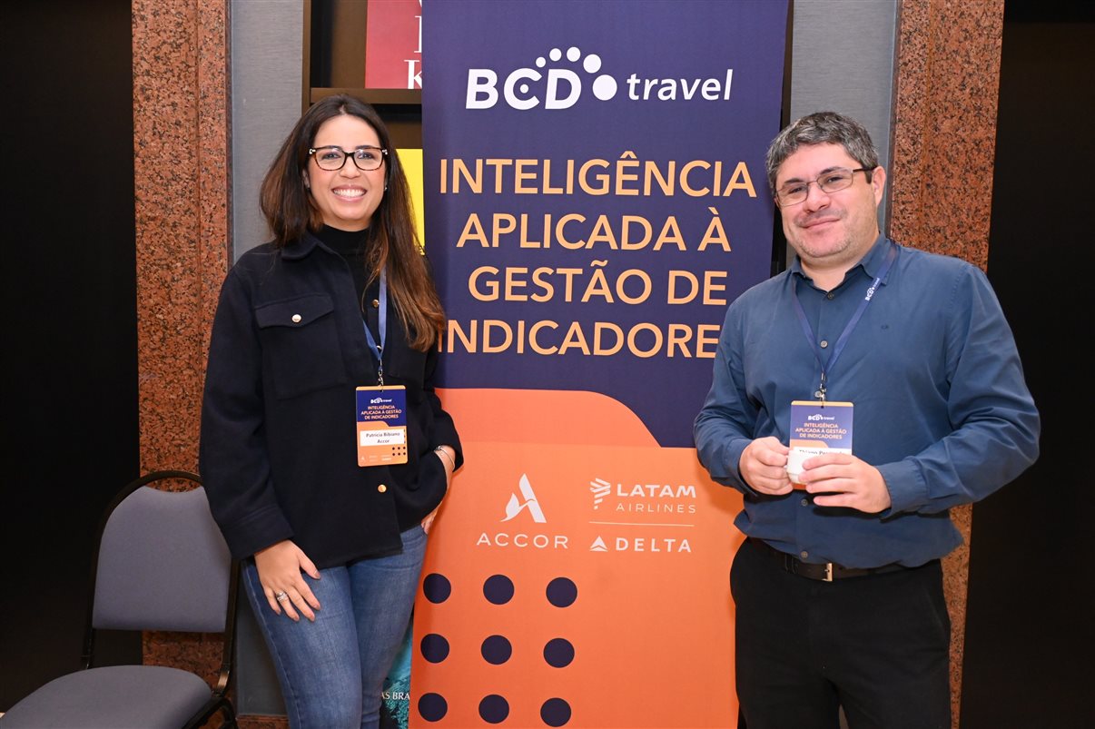 Luana Nogueira, da Alagev, e Marcos Marques, da BCD Travel