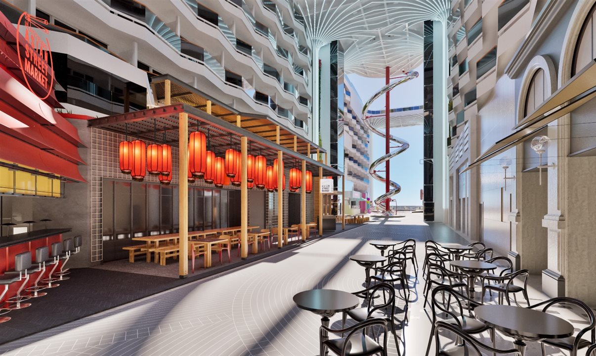 A World Promenade do MSC World Asia terá duas novidades: um restaurante pan-asiático e Tree of Life @ The Spiral Dry Slide